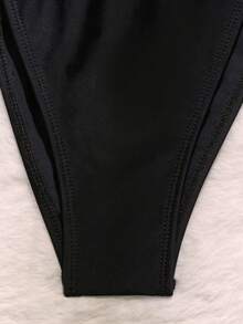 SHEIN Swim Pearls Beaded Halter Triangle Bikini Set - Black - View 7