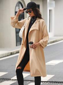 SHEIN LUNE 大翻領落肩袖風衣外套 - 黃色 - 查看 4