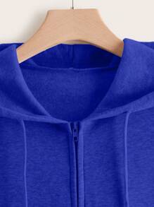 SHEIN EZwear Plus Size Solid Zip Up Drawstring Thermal Lined Sweatshirt - Royal Blue - View 3