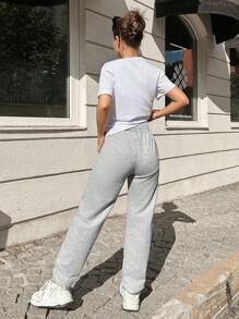 RueChic Letter Graphic Tee & Sweatpants - Grey - View 2