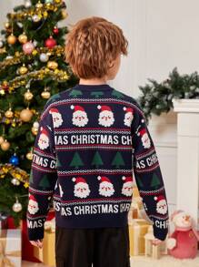 SHEIN Chicos 1 pieza Jersey con estampado de letra & Papá Noel de hombros caídos