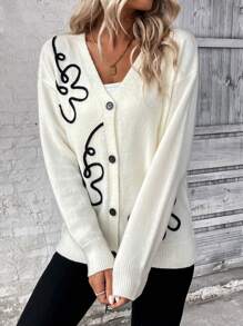 SHEIN Essnce Floral Pattern Drop Shoulder Cardigan - Beige - View 4