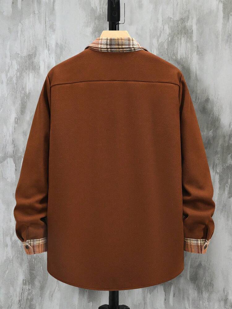 Men Plus Plaid Print Flap Pocket Shacket Without Tee