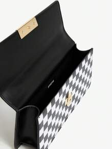 BizChic Túi Checkerboard màu đen có khóa nắp trên dành cho nữ - Đen và trắng - Xem 9