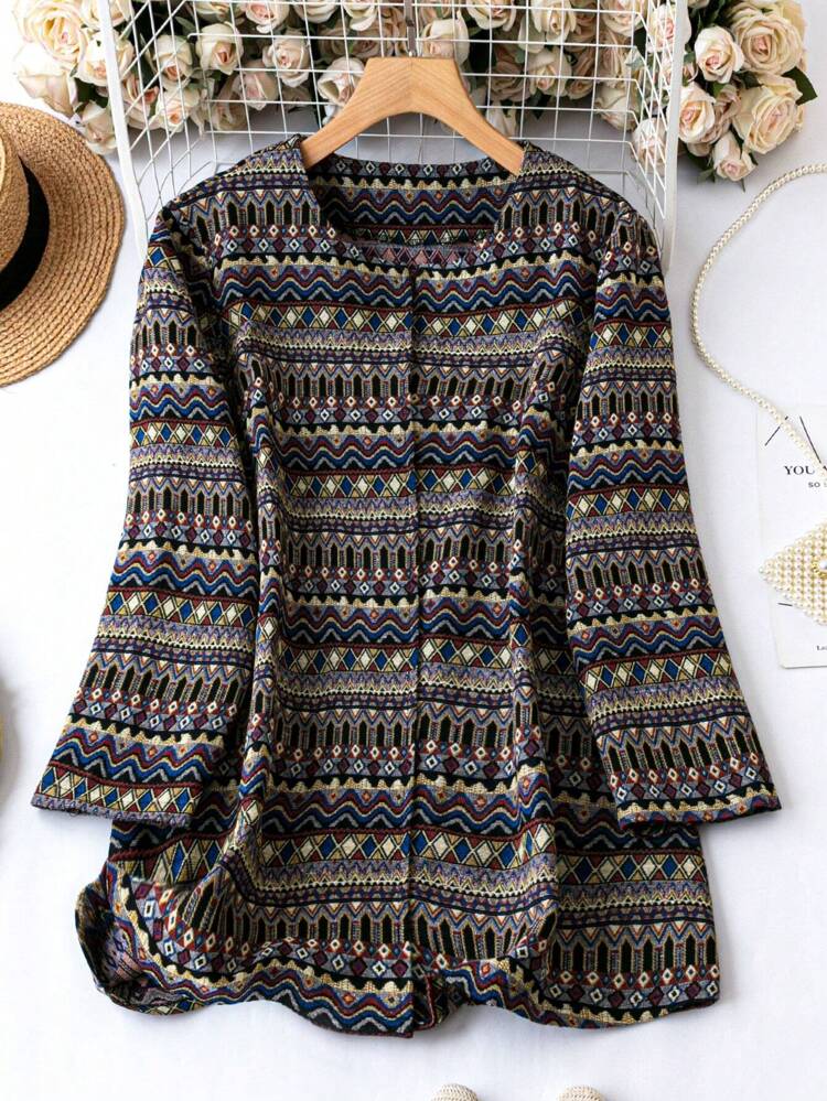 Plus Allover Print Open Front Overcoat