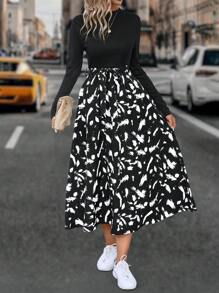 SHEIN LUNE Đầm Maxi Thắt Lưng In Họa Tiết Đồ Họa Trang Phục Nữ - màu đen - Xem 4