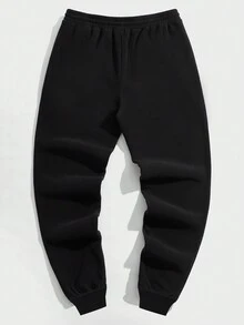 Manfinity EMRG 男士大码汽車和標語圖案腰部抽繩衛褲 - 黑色 - 查看 2