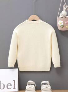 SHEIN Young Girl Heart Pattern Drop Shoulder Sweater - Beige - View 2