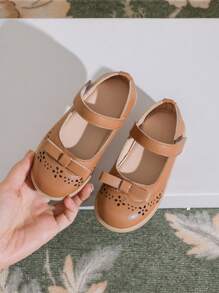 Girls' Autumn & Winter Retro Pu Leather Shoes, British Style, All-match Flat Shoes For Children - Brown - View 1