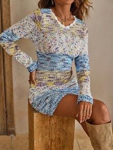 SHEIN Essnce 段染貝殼邊緊身毛衣洋裝 - 彩色 - 查看 6