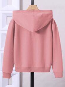 SHEIN Tween Girl Letter Embroidery Kangaroo Pocket Sweatshirt - Pink - View 2