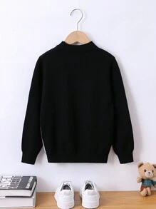 Young Boy Cartoon & Letter Pattern Sweater - Black - View 2