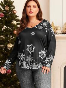 EMERY ROSE 大碼雪花圖案T恤 - 黑與白 - 查看 4