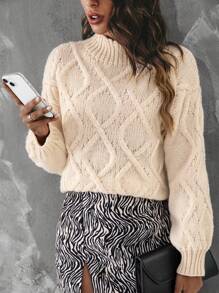 Chiquease 高领落肩针织套头衫秋冬毛衣 - 杏色 - 查看 3