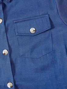 SHEIN Cô gái Tween Chi tiết về Flap Áo khoác Trench & Chất rắn Bộ áo liền quần Cami - màu nâu - Xem 7