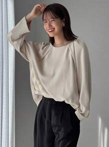 FRIFUL 纯色插肩袖衬衫，秋装长袖上衣 - 卡其色 - 查看 4