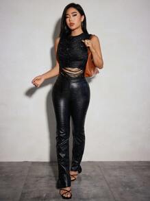 Zolique Ripped Sequin Tank Top - Black - View 4