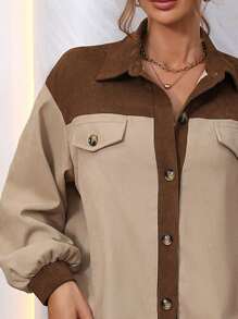 Chiquease Two Tone Drop Shoulder Flap Detail Drop Shoulder Flap Detail Coat - Apricot - View 7