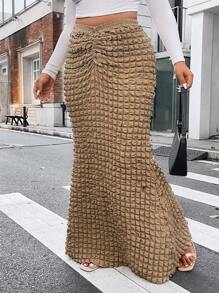 Flirla Plus Ruched Mermaid Hem Skirt - Brown - View 1