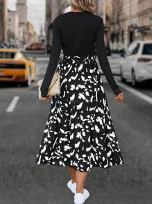 SHEIN LUNE Đầm Maxi Thắt Lưng In Họa Tiết Đồ Họa Trang Phục Nữ - màu đen - Xem 2