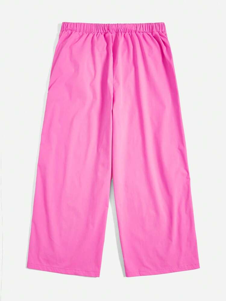 Plus Letter Patched Detail Contrast Tape Split Hem Wide Leg Pants