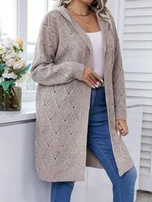 Calvaya Plus Pointelle Knit Hooded Duster Cardigan - Multicolor - View 7