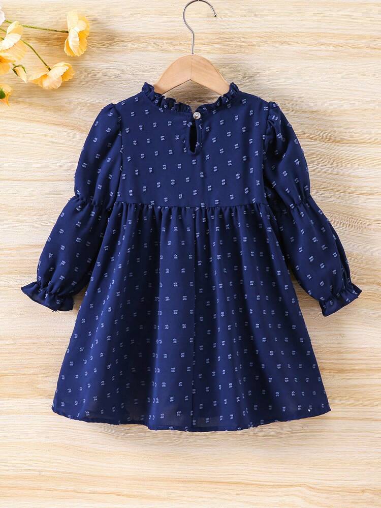 Young Girl Swiss Dot Flare Sleeve Frill Trim Dress,Holiday,Summer,Travel