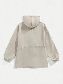 Claim Dot Loose Fit Men's Zip Up Drawstring Waist Casual Hooded Jacket - Apricot - View 2