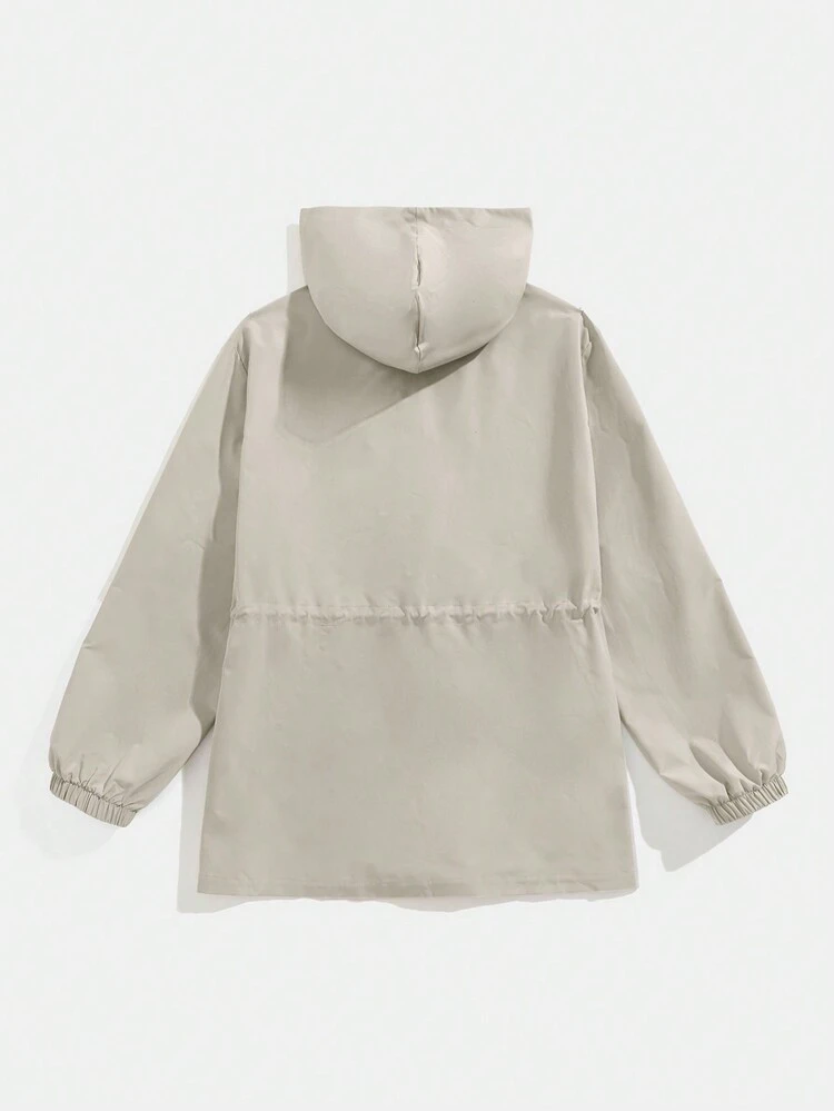 Loose Fit Men's Zip Up Drawstring Waist Casual Hooded Jacket