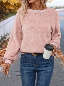 SHEIN LUNE Solid Drop Shoulder Teddy Sweatshirt In Fall/Winter