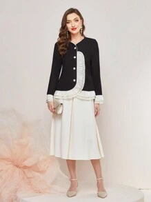Modelyn Two Tone Layered Ruffle Trim Coat