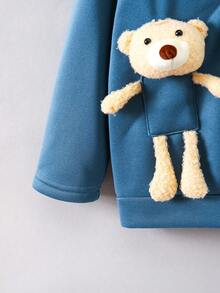 SHEIN 男小童熊玩偶細節前紐扣外套 - 青碧色 - 查看 6