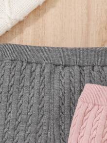 SHEIN Baby Girl 2pcs Solid Cable Knit Pants - Multicolor - View 3