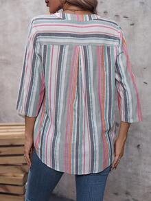 SHEIN LUNE 條紋印花半排扣前襯衫 - 彩色 - 查看 2