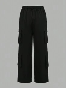 Tween Girl Slogan Graphic Crop Tee & Flap Pocket Pants