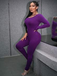 SHEIN SXY Asymmetrical Neck Unitard Jumpsuit - Purple - View 1