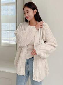 DAZY Áo khoác cardigan thả vai trơn - trắng - Xem 4