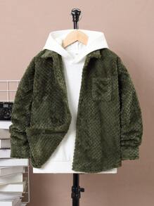 SHEIN 男大童口袋貼布搖粒絨外套無連帽衫 - 綠色 - 查看 7