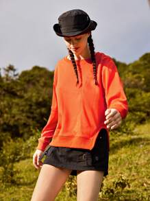 In My Nature Letter Patched Detail Drop Shoulder Outdoor Sweatshirt - Orange - View 4