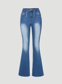 青少年女孩牛仔褲 - 深色水洗藍 - 查看 1