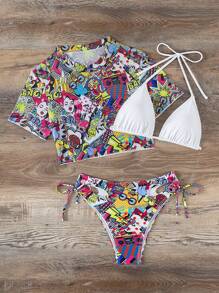 Swim EVENT Figure Allover Print Tie Side Bikini Set, For Summer Beach Vacation - Multicolor - View 6