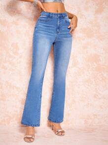 SHEIN BAE High Waist Flare Leg Jeans - Blue - View 4