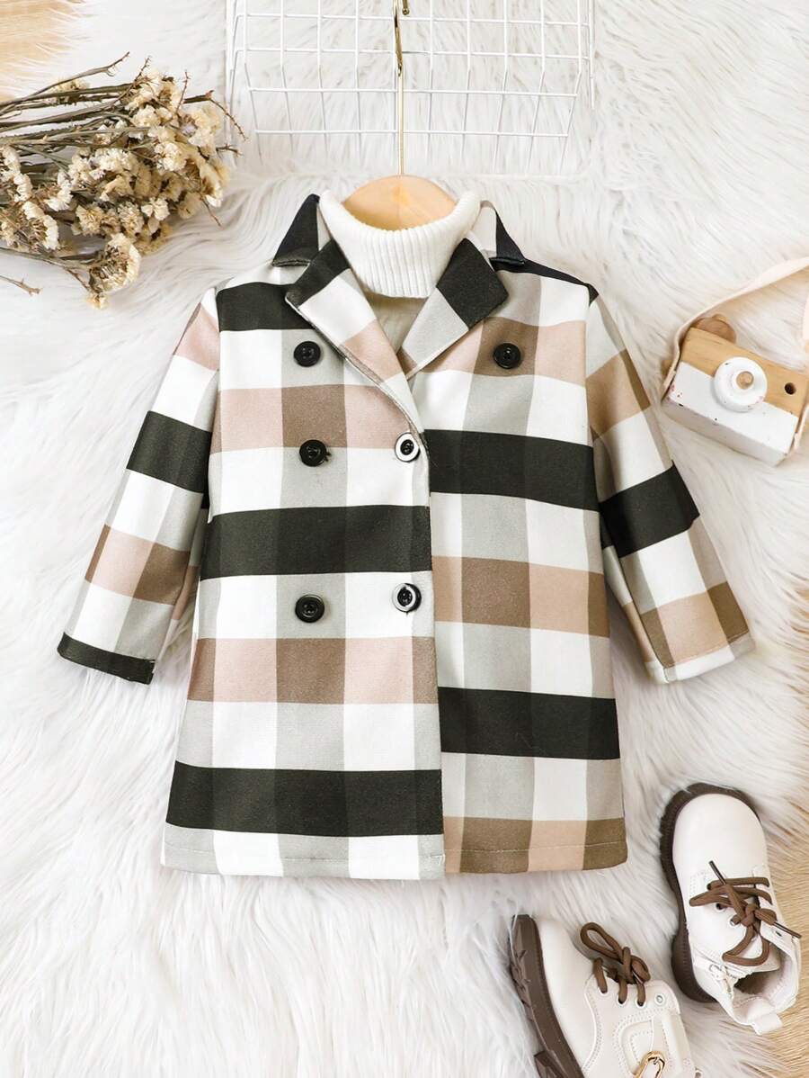 Baby Boy 1pc Plaid Double Breasted Overcoat