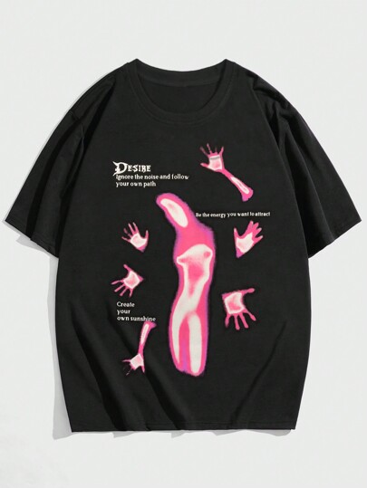 Grunge Punk Camiseta con eslogan y gráfico de figura para hombres, escolar