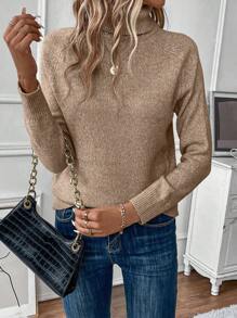 EMERY ROSE Jersey de cuello alto de manga raglán con punto acanalado para otoño e invierno - Camel - Ver 6