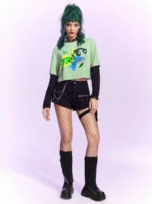 The Powerpuff Girls | ROMWE 2 In 1 Cartoon Graphic Crop Tee - Multicolor - View 1