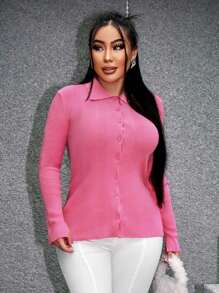 SHEIN SXY Solid Button Front Cardigan - Pink - View 4