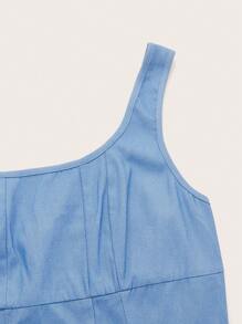 SHEIN MOD 素色大圓領背心洋裝 - 淺藍色 - 查看 3