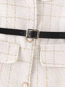 青少年女孩格紋印花腰帶外套馬甲&小高領T恤