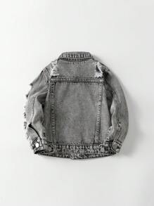 SHEIN Explorewe Chico joven Cazadora mezclilla desgarro - Gris - Ver 2